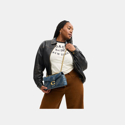 CCX38-Soft Quilted Loved Denim Tabby Shoulder Bag 26-B4/Dark Indigo