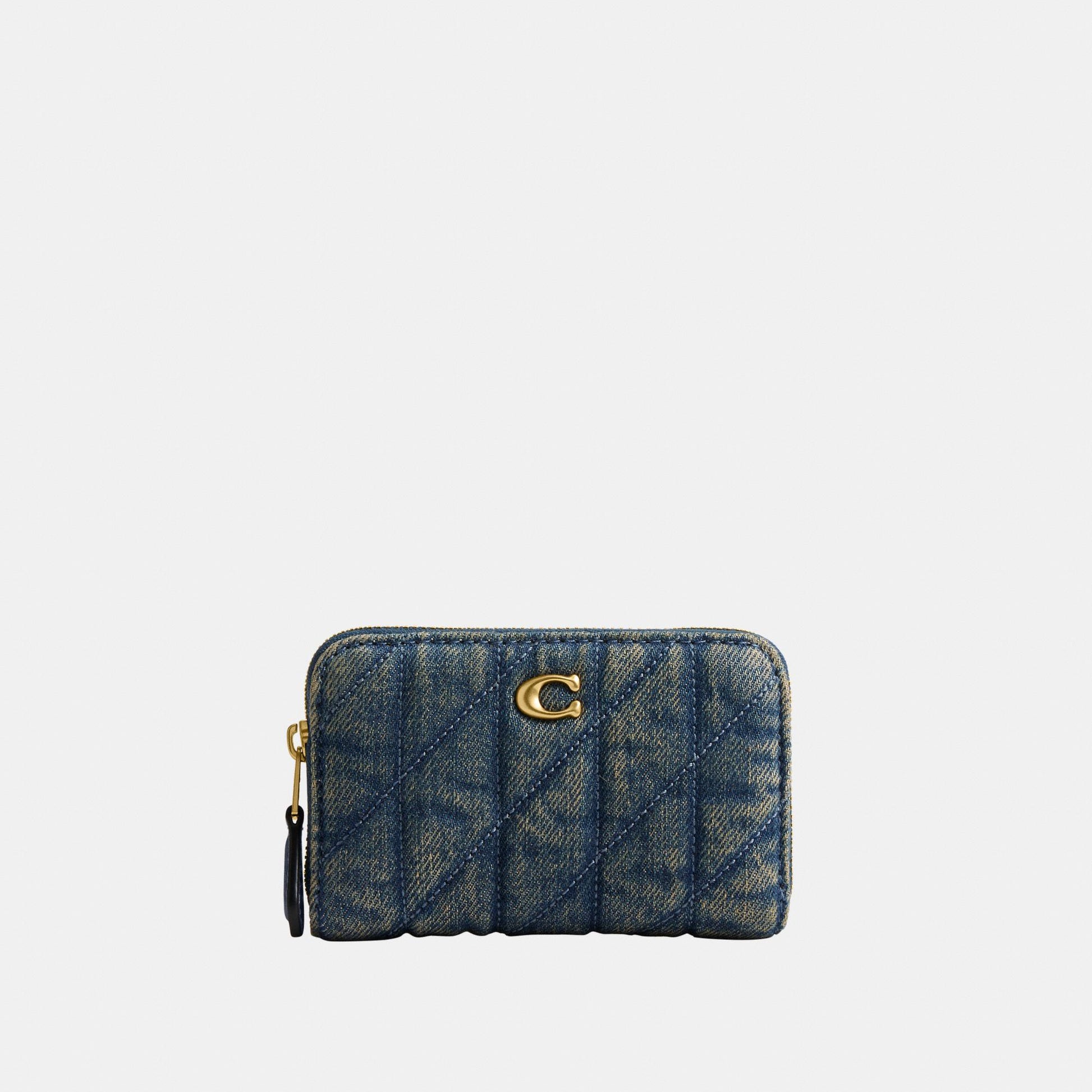 CCZ05-Essential Small Zip Around Card Case in Regenerative Cotton Denim with Quilting-B4/Dark Indigo