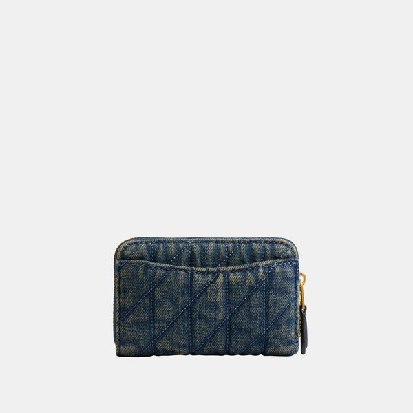 Essential Small Zip Around Card Case in Regenerative Cotton Denim with Quilting