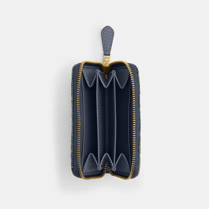CCZ05-Essential Small Zip Around Card Case in Regenerative Cotton Denim with Quilting-B4/Dark Indigo