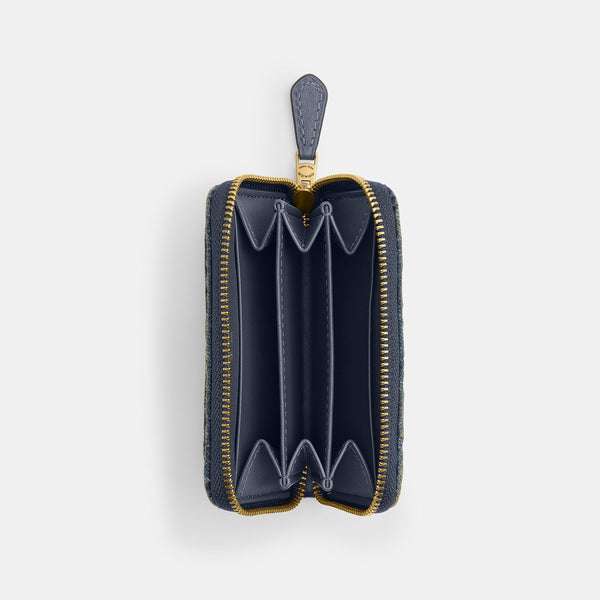 Essential Small Zip Around Card Case in Regenerative Cotton Denim with Quilting