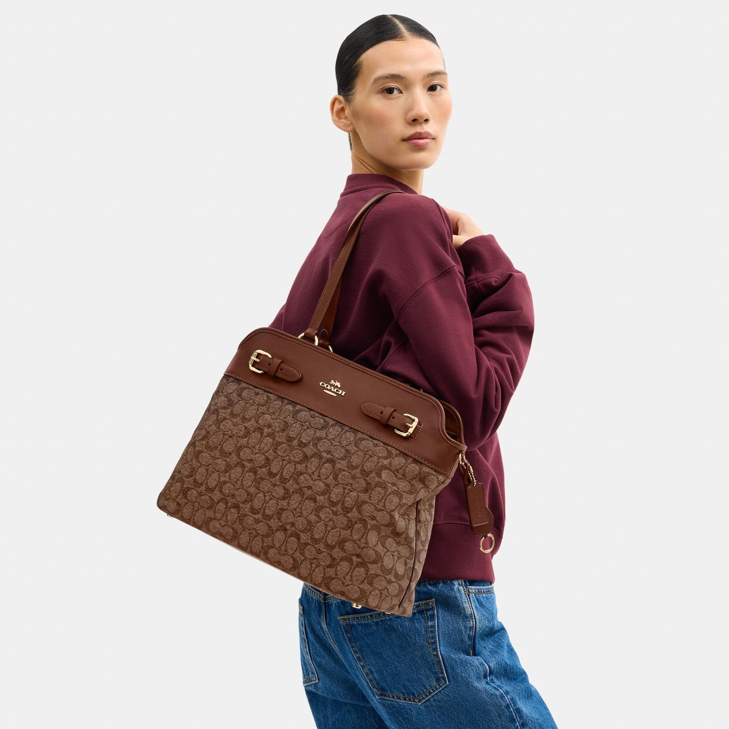 CCZ08-Easton Tote Bag in Signature Chenille-Im/Light Khaki/Vintage Brown