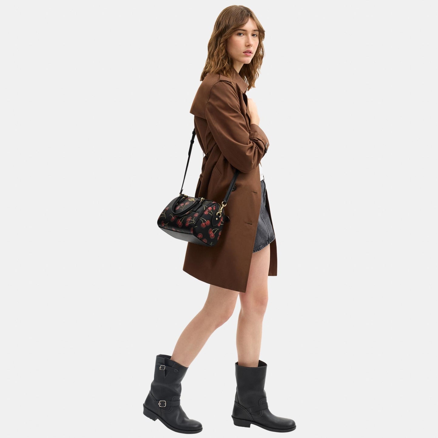 CCZ15-Rowan Satchel Bag with Cherry Print-Im/Black Multi