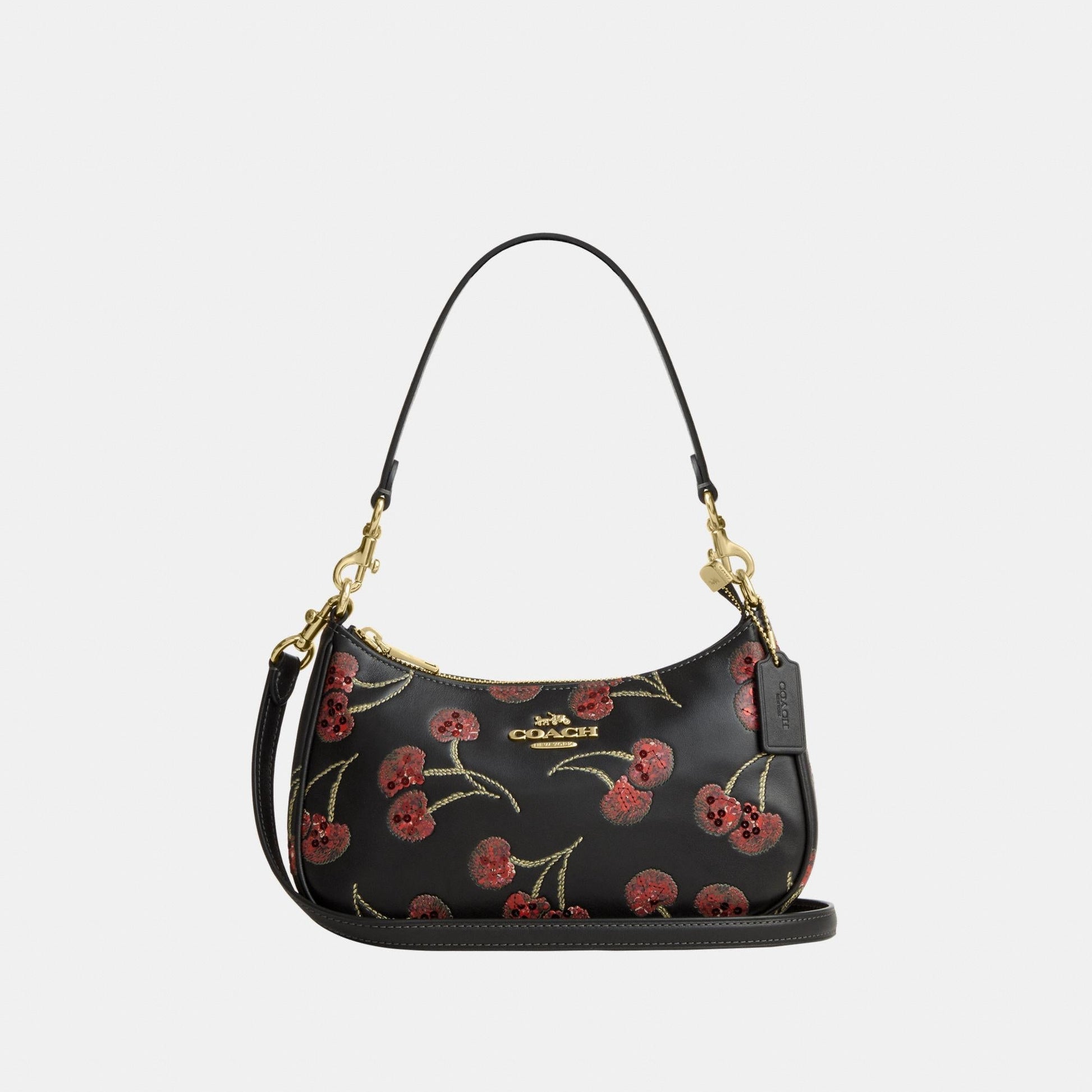 CCZ16-Teri Shoulder Bag with Cherry Print-Im/Black Multi