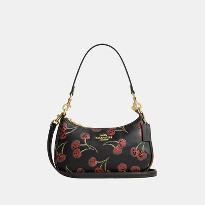 CCZ16-Teri Shoulder Bag with Cherry Print-Im/Black Multi