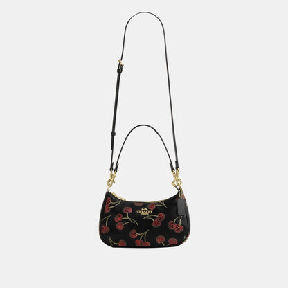 CCZ16-Teri Shoulder Bag with Cherry Print-Im/Black Multi