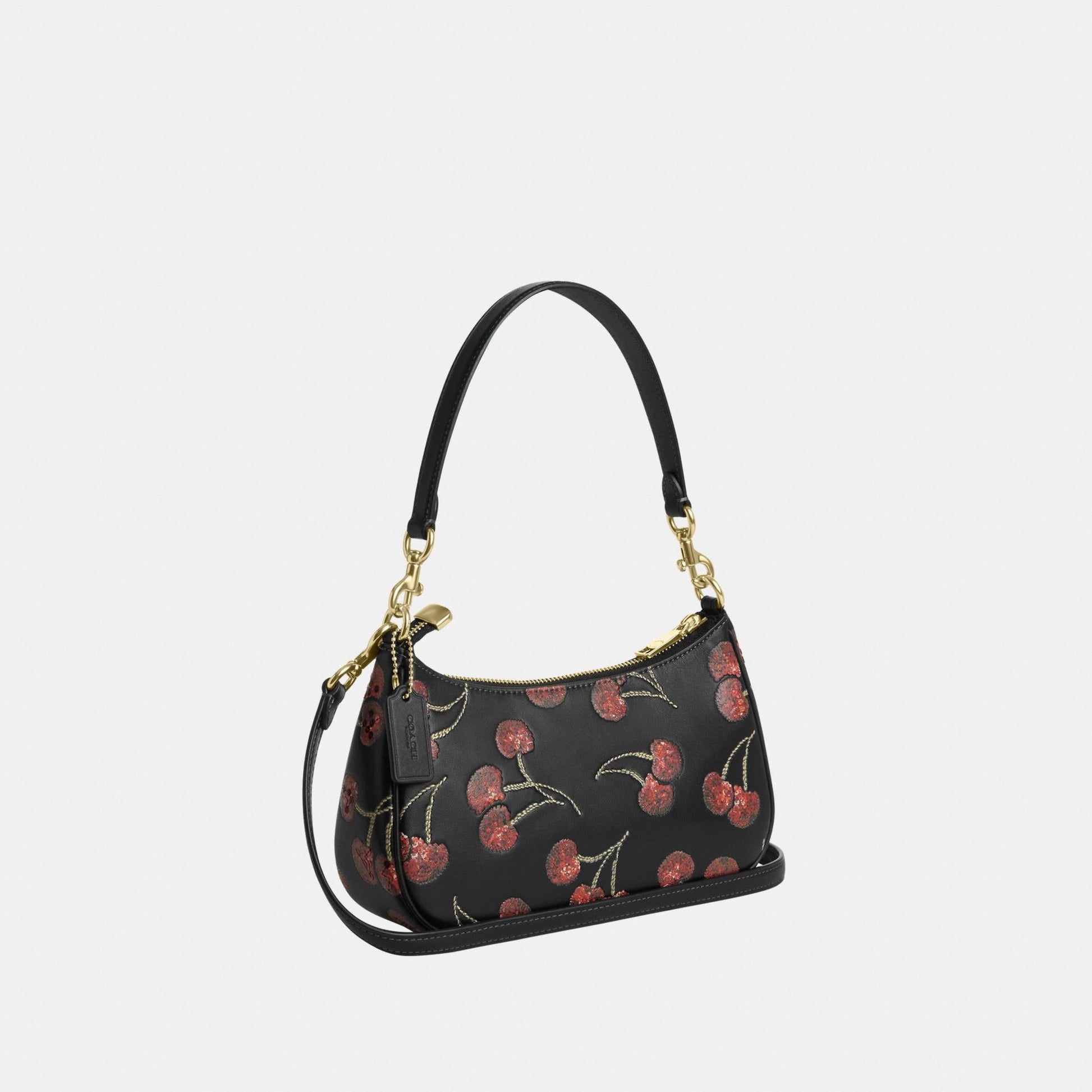 CCZ16-Teri Shoulder Bag with Cherry Print-Im/Black Multi