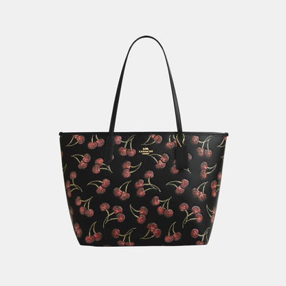 CCZ18-City Tote Bag with Cherry Print-Im/Black Multi