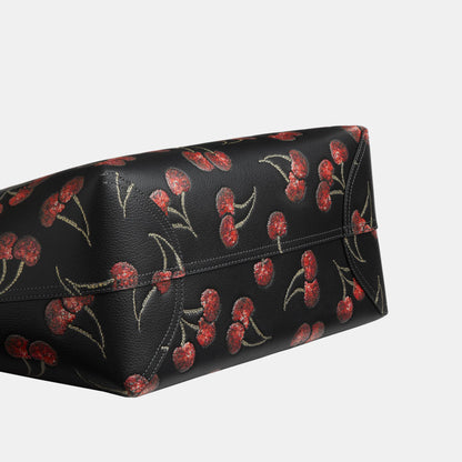 CCZ18-City Tote Bag with Cherry Print-Im/Black Multi