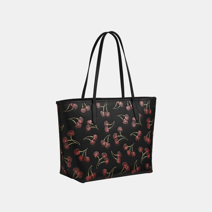 CCZ18-City Tote Bag with Cherry Print-Im/Black Multi