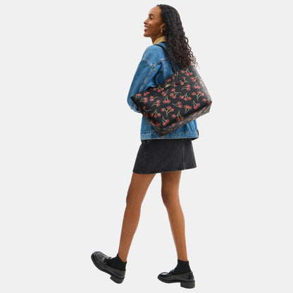 CCZ18-City Tote Bag with Cherry Print-Im/Black Multi