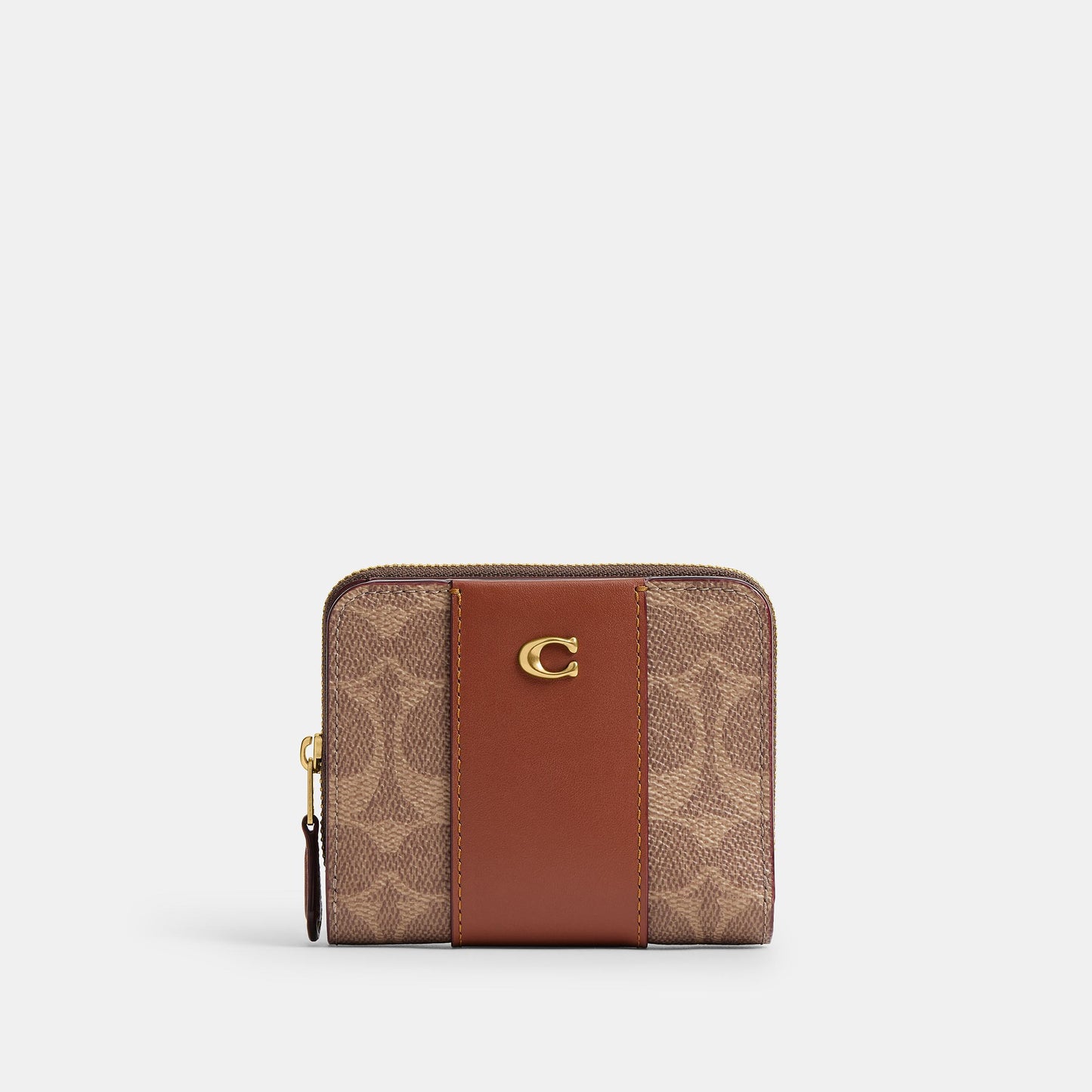 CD716-Billfold Wallet In Colorblock Signature Canvas-B4/Tan Caramel