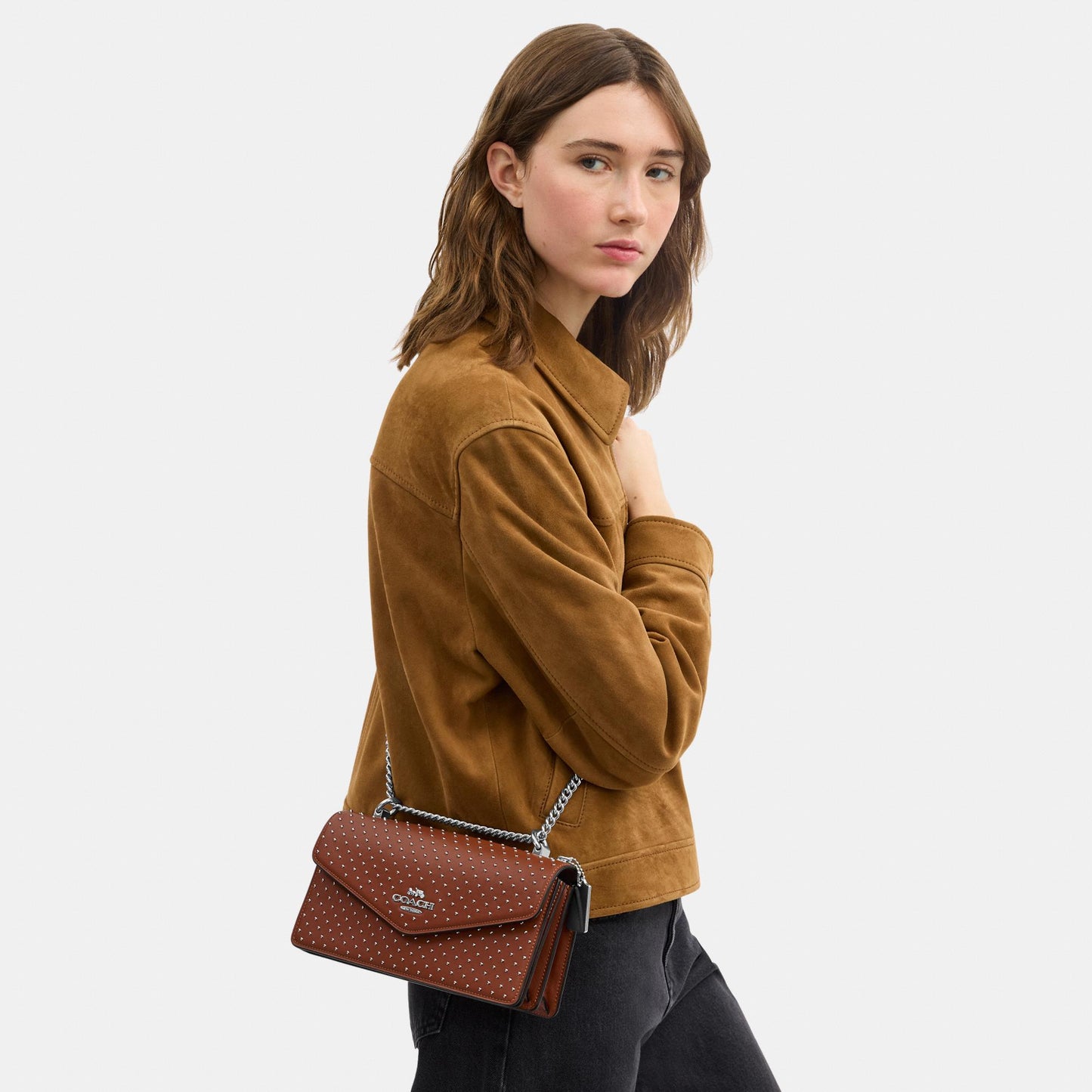 CDB07-Klare Envelope Crossbody Bag with Rivets-Sv/Pecan