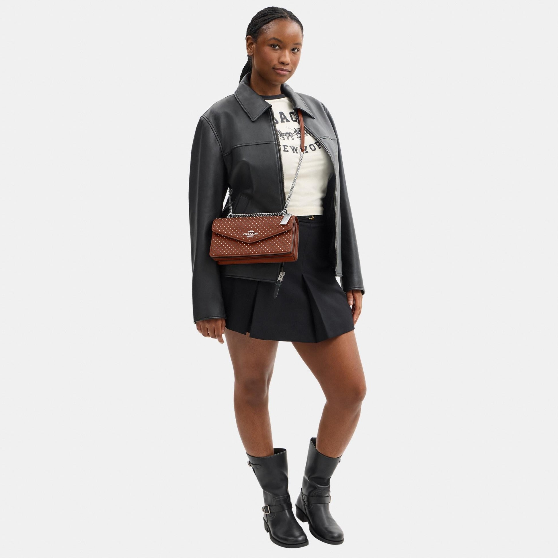 CDB07-Klare Envelope Crossbody Bag with Rivets-Sv/Pecan