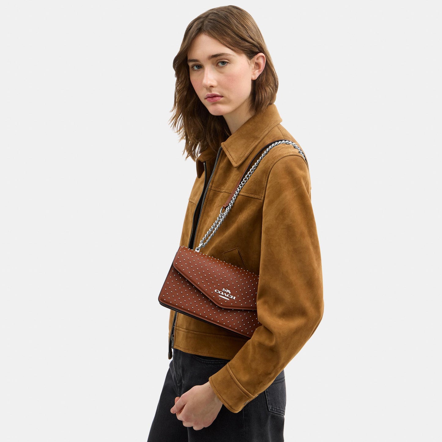 CDB07-Klare Envelope Crossbody Bag with Rivets-Sv/Pecan