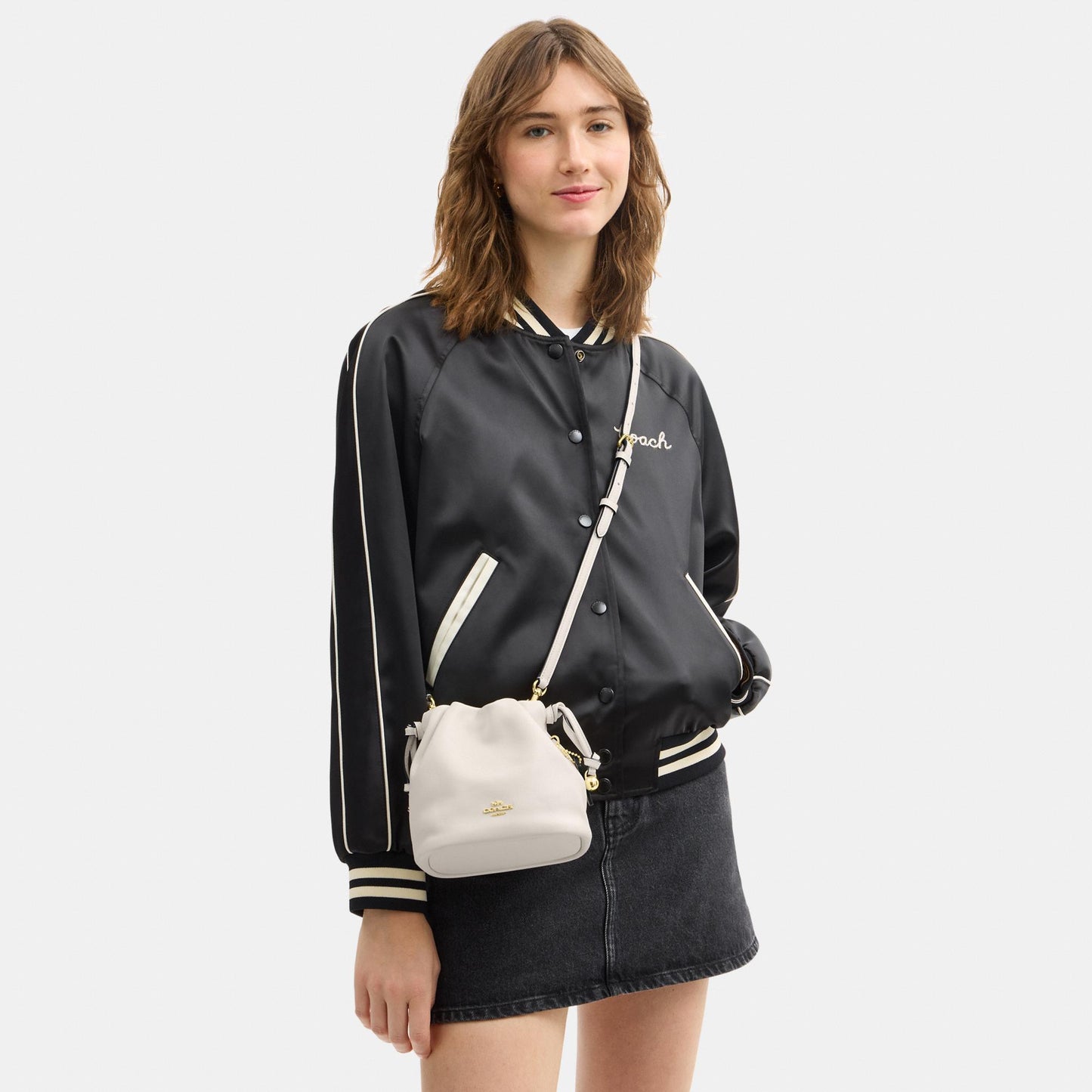 CDB67-Faye Mini Drawstring Bag with Ruching-Im/Chalk