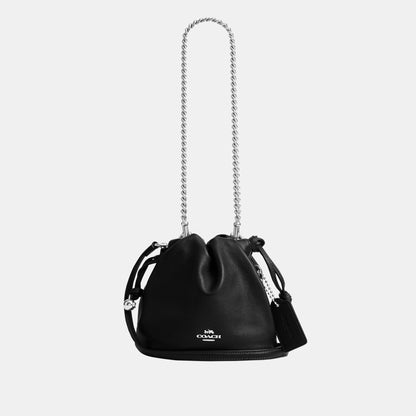 CDB67-Faye Mini Drawstring Bag with Ruching-Sv/Black