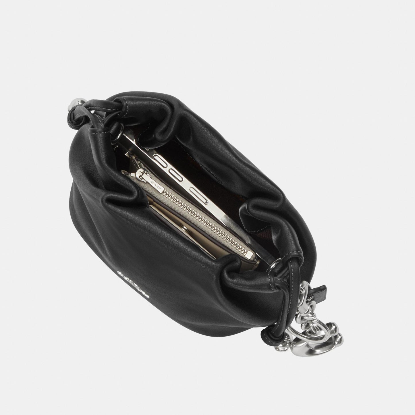 CDB67-Faye Mini Drawstring Bag with Ruching-Sv/Black