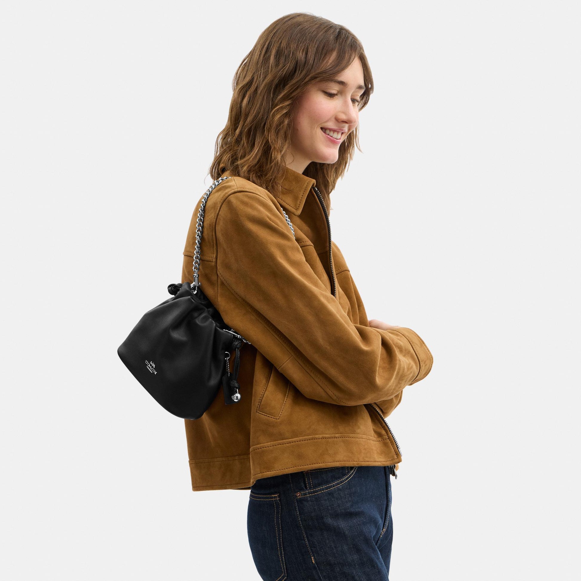CDB67-Faye Mini Drawstring Bag with Ruching-Sv/Black