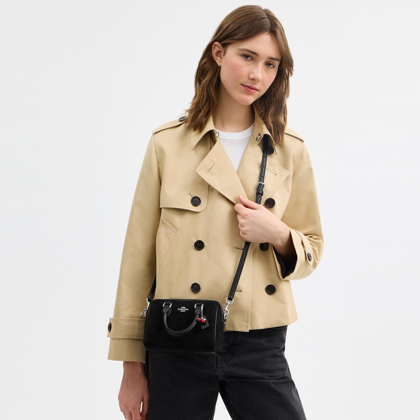 CDC93-Mini Rowan Crossbody Bag with Cherry Charm-Sv/Black