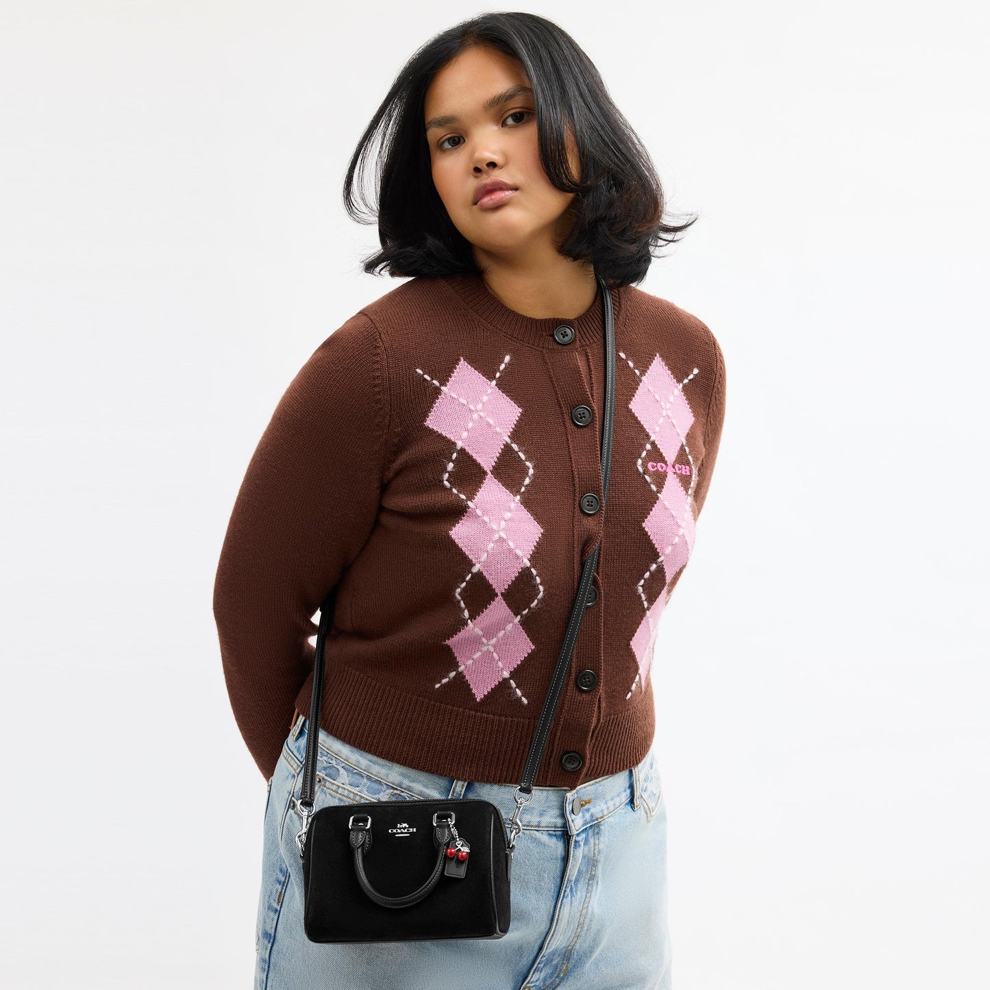 CDC93-Mini Rowan Crossbody Bag with Cherry Charm-Sv/Black