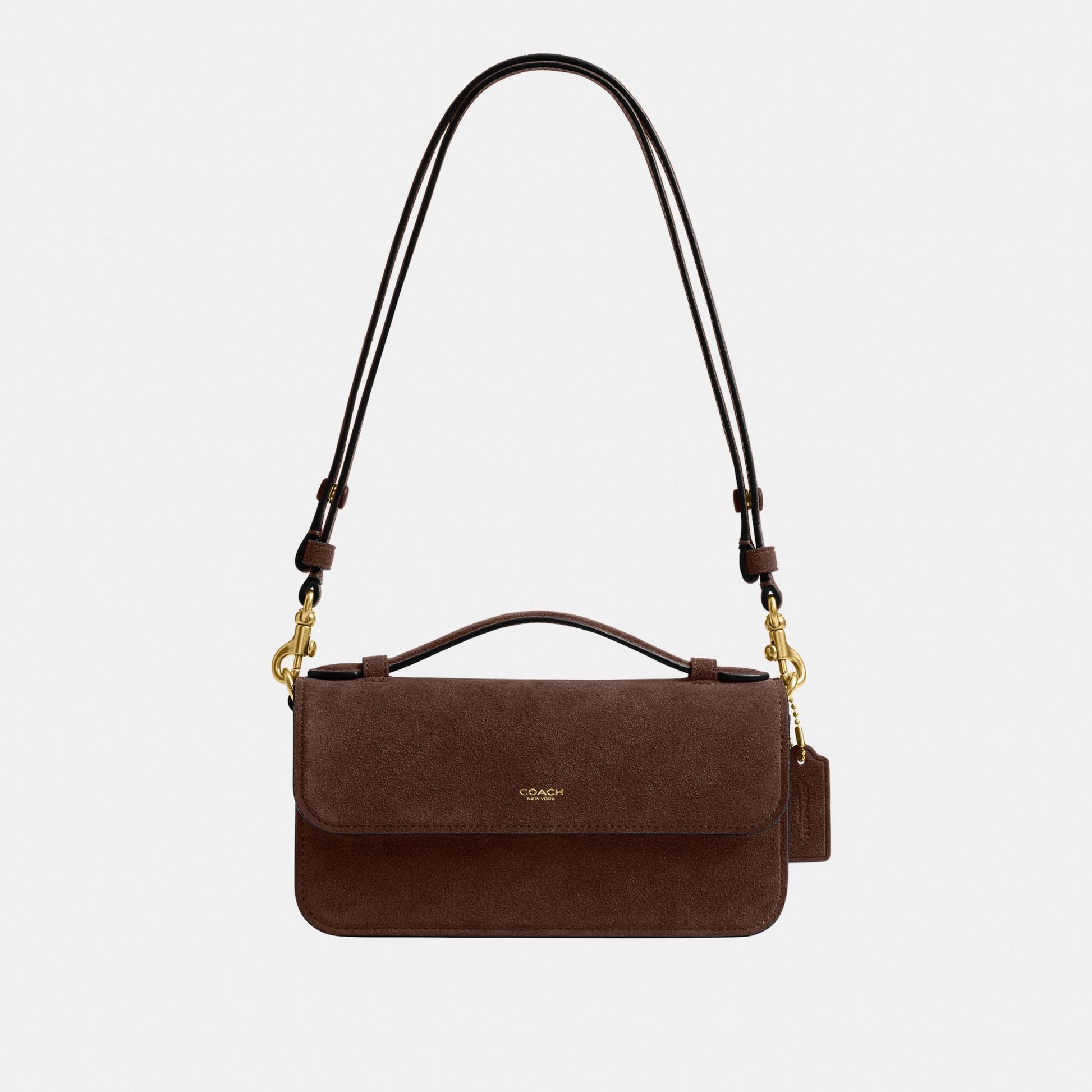CDD59-Suede Elora Top Handle Crossbody Bag-B4/Dark Chocolate