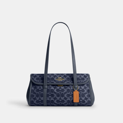 CDE94-Bridget Flap Shoulder Bag in Denim Signature-Im/Indigo