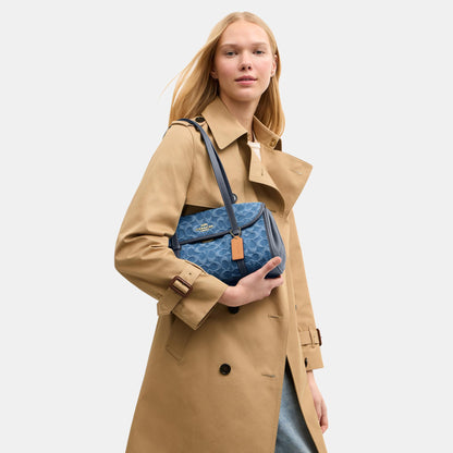 CDE94-Bridget Flap Shoulder Bag in Denim Signature-Im/Indigo