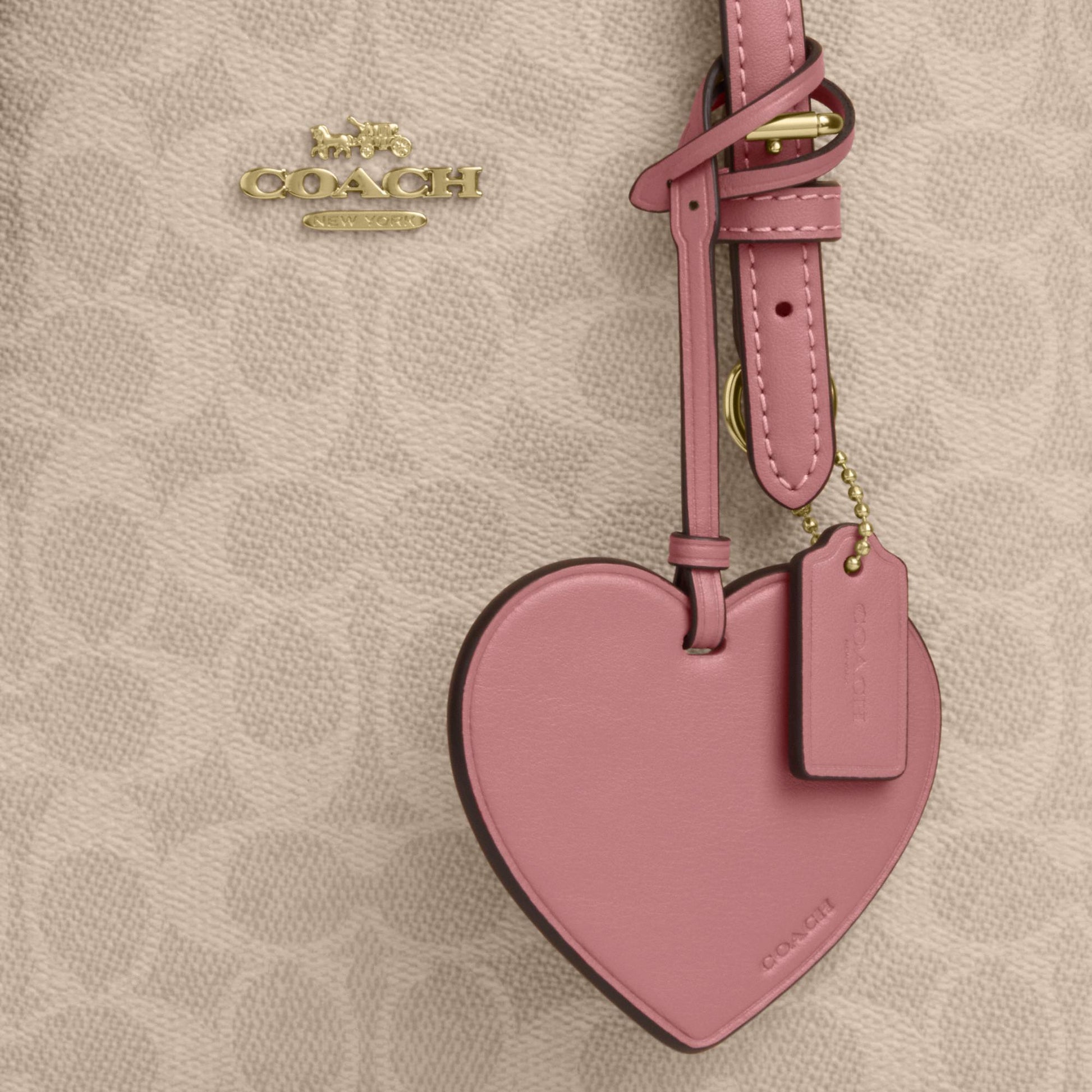 CDF03-Mollie Tote Bag 25 in Signature Canvas with Heart Charm-Im/Sand/Peony