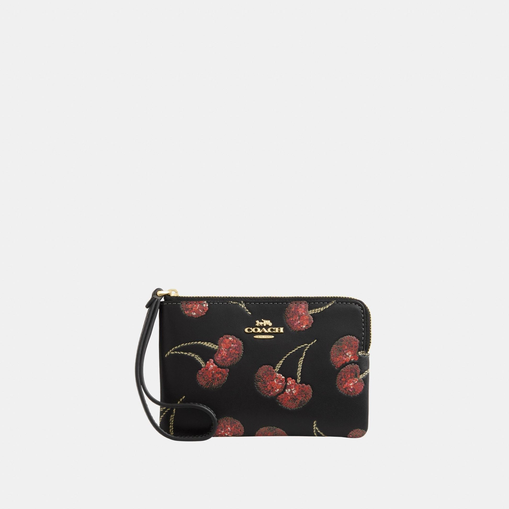 CDF05-Corner Zip Wristlet with Cherry Print-Im/Black Multi