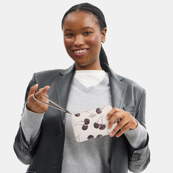 Corner Zip Wristlet with Cherry Print