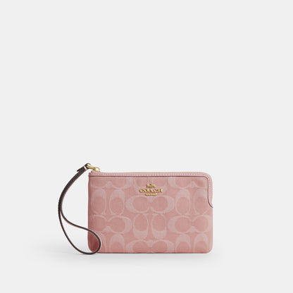 Corner Zip Wristlet In Signature Denim