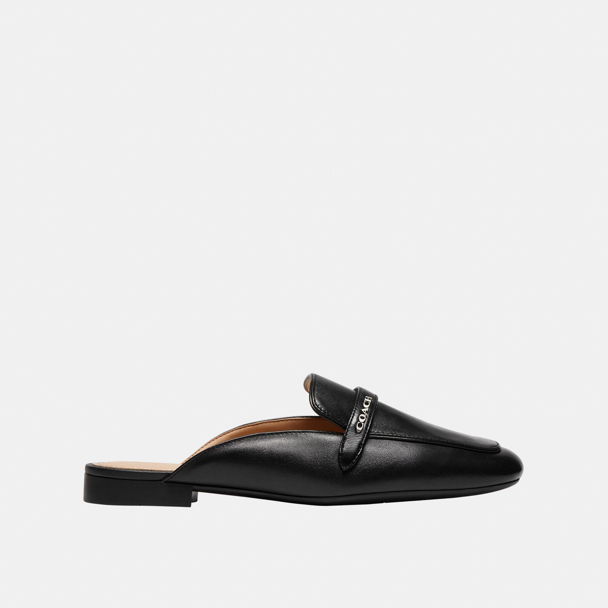 CDF52-Leather Backless Loafer-Black