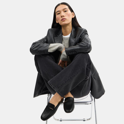 CDF52-Leather Backless Loafer-Black