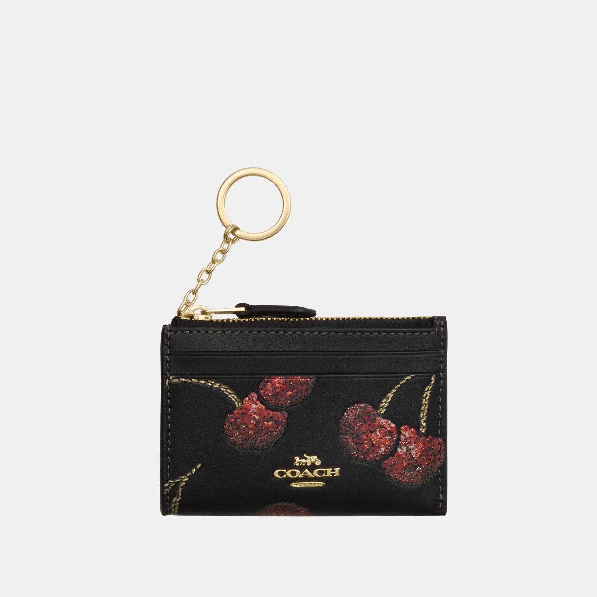 CDF83-Mini Skinny ID Case with Cherry Print-Im/Black Multi