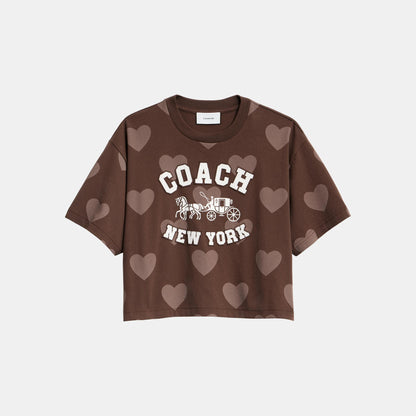 CDI34-Cropped Horse and Carriage Heart T Shirt-Brown