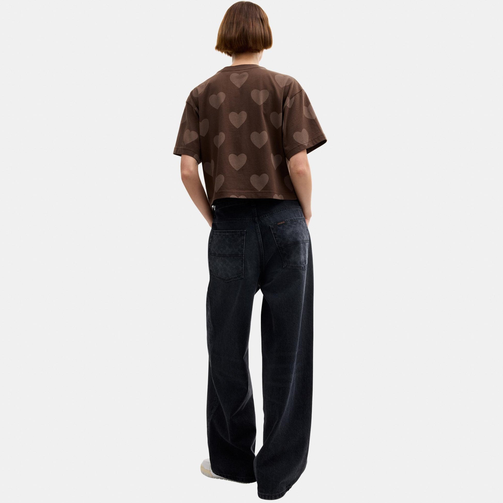 CDI34-Cropped Horse and Carriage Heart T Shirt-Brown