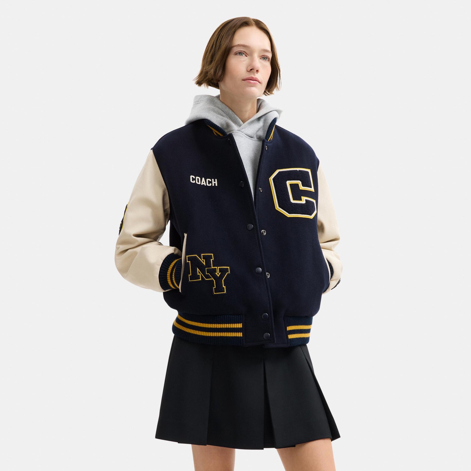 CDK37-Wool Varsity Jacket-Navy Blue