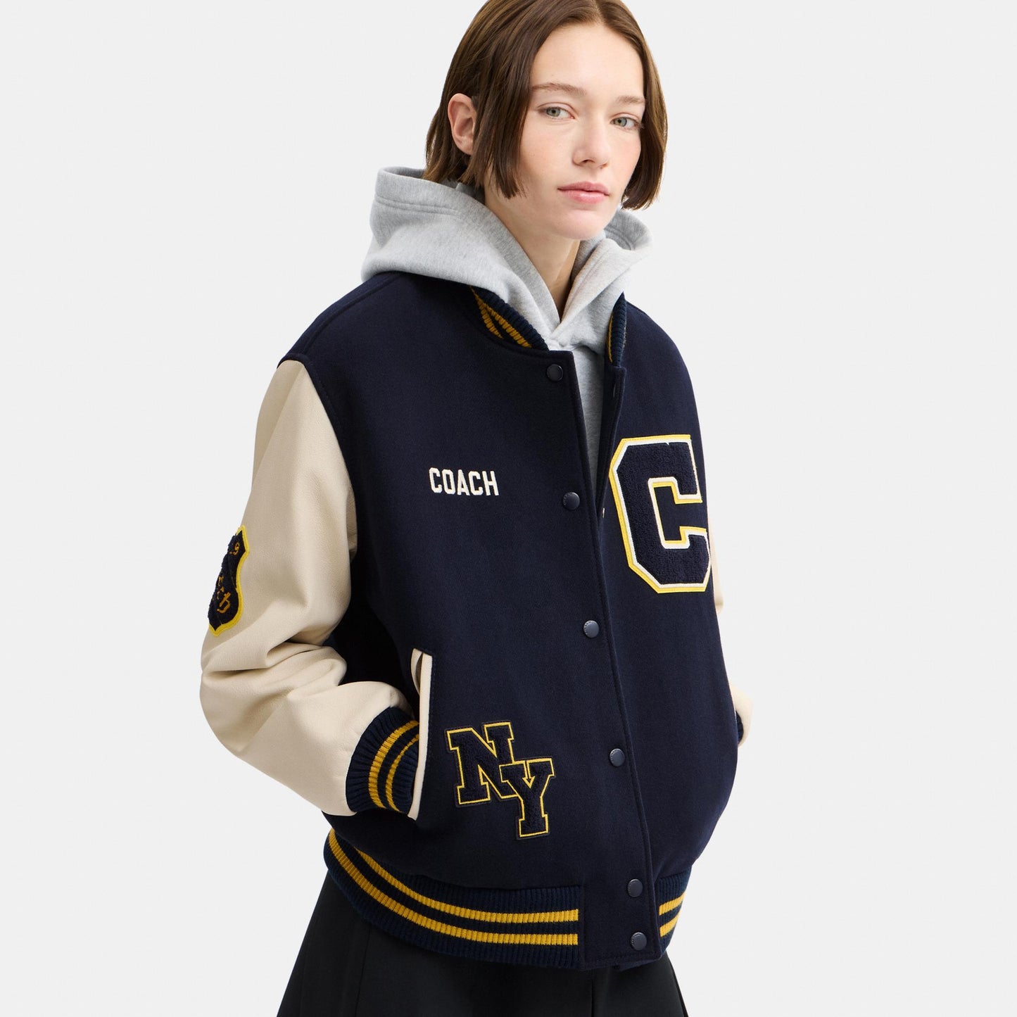 CDK37-Wool Varsity Jacket-Navy Blue