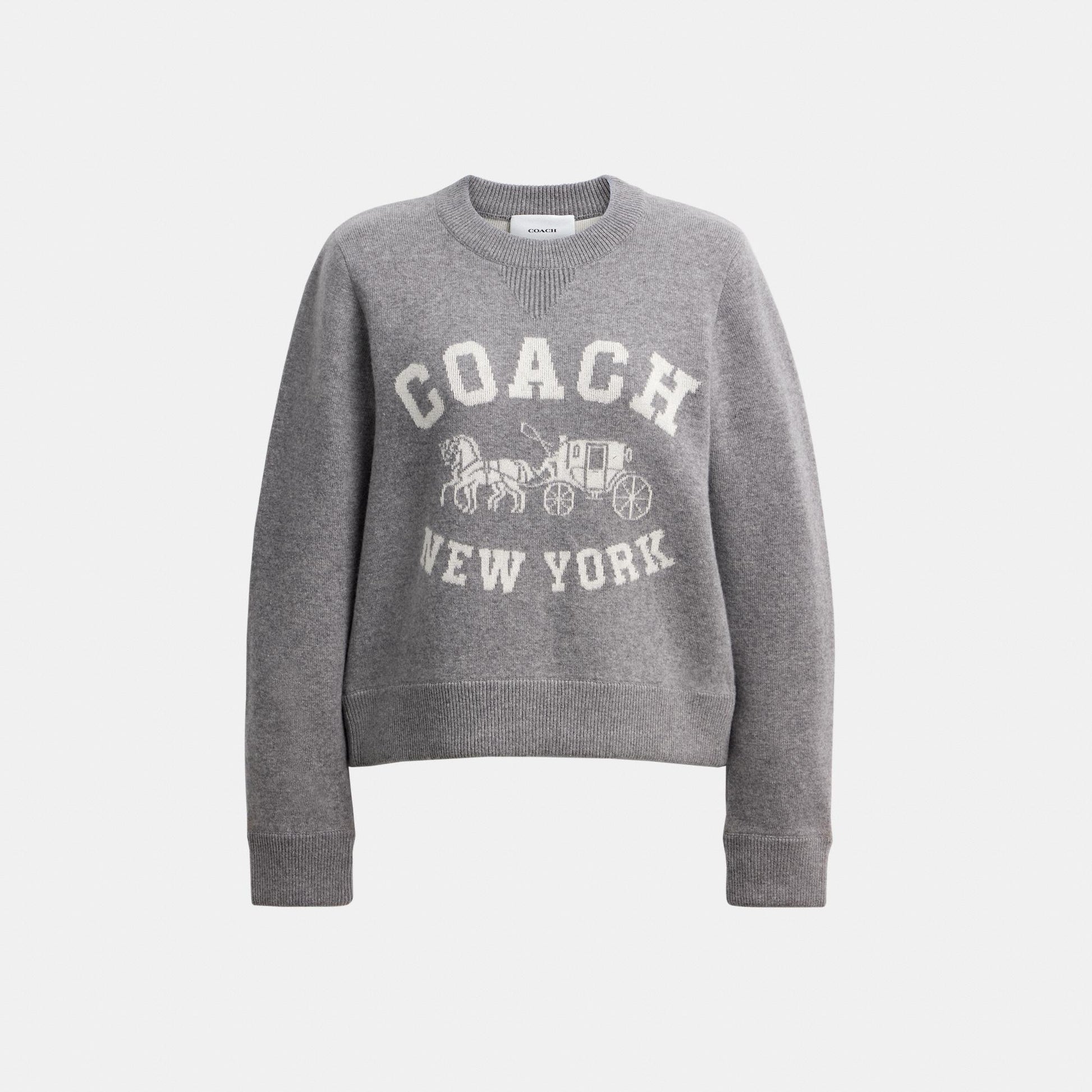 CDK86-Horse and Carriage Crewneck Sweater-Heather Grey