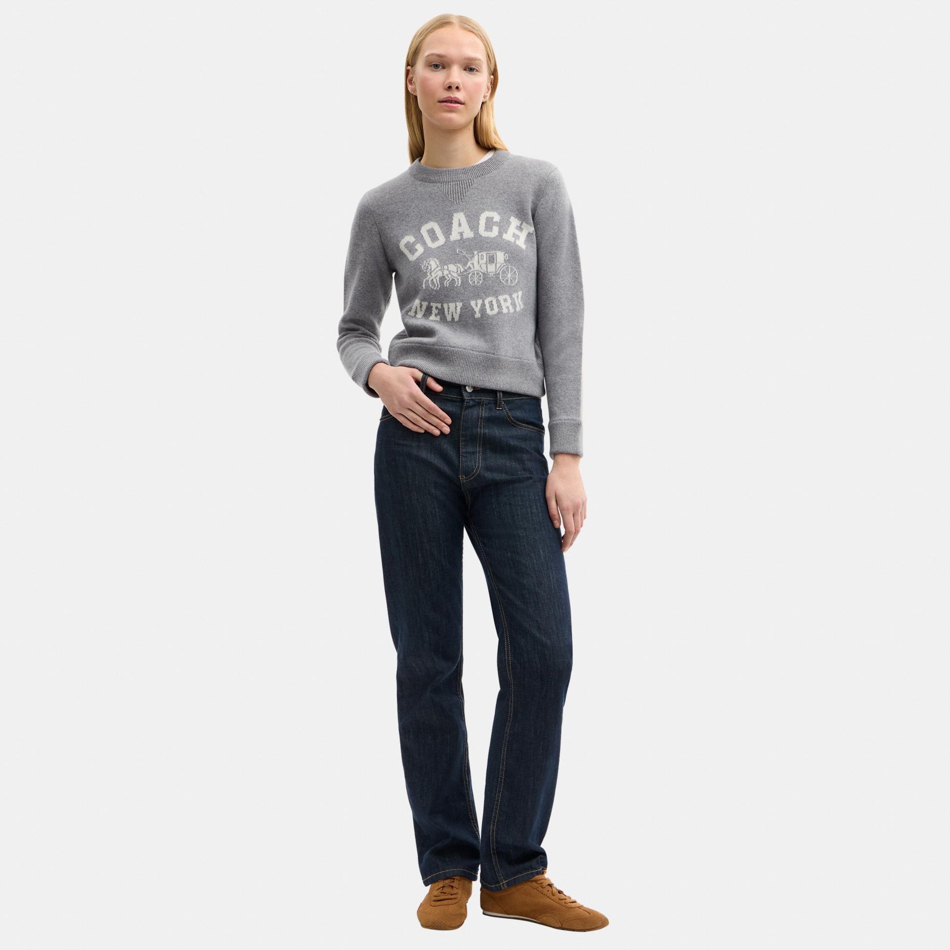 CDK86-Horse and Carriage Crewneck Sweater-Heather Grey