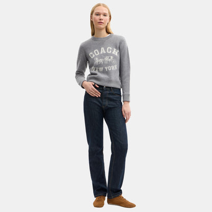 CDK86-Horse and Carriage Crewneck Sweater-Heather Grey