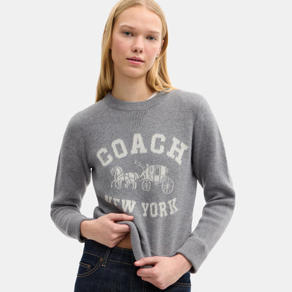 CDK86-Horse and Carriage Crewneck Sweater-Heather Grey