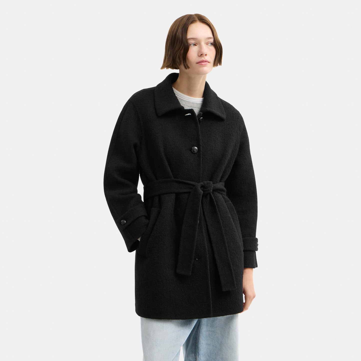 CDP58-A-Line Double Faced Wool Coat-Black