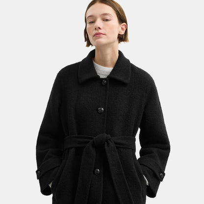 CDP58-A-Line Double Faced Wool Coat-Black