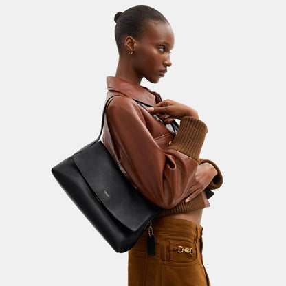 CDS58-Natural Grain Leather Chelsea Shoulder Bag 30-B4/Black