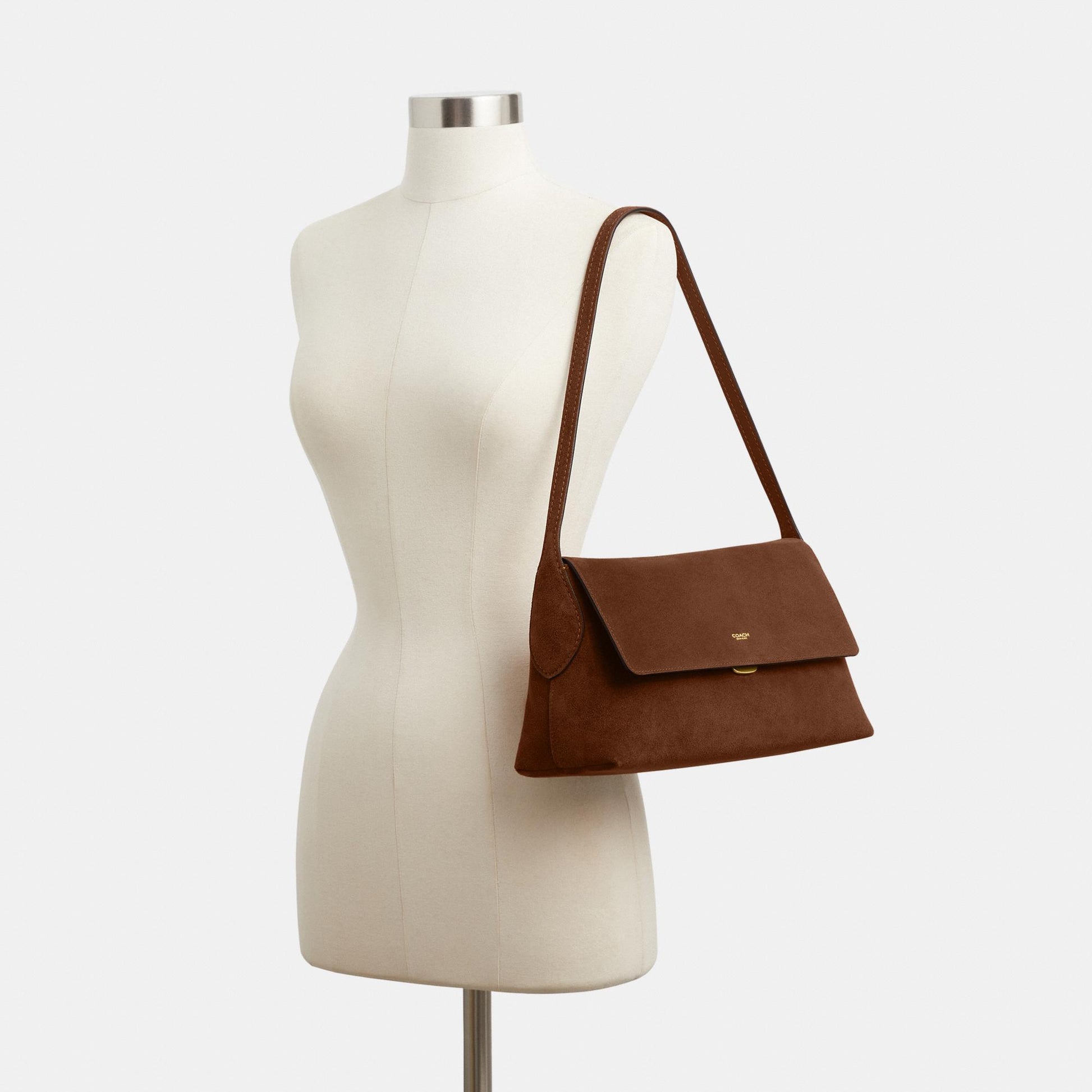 CDS59-Ny Flap Suede Shoulder Bag Sm-B4/Warm Brown