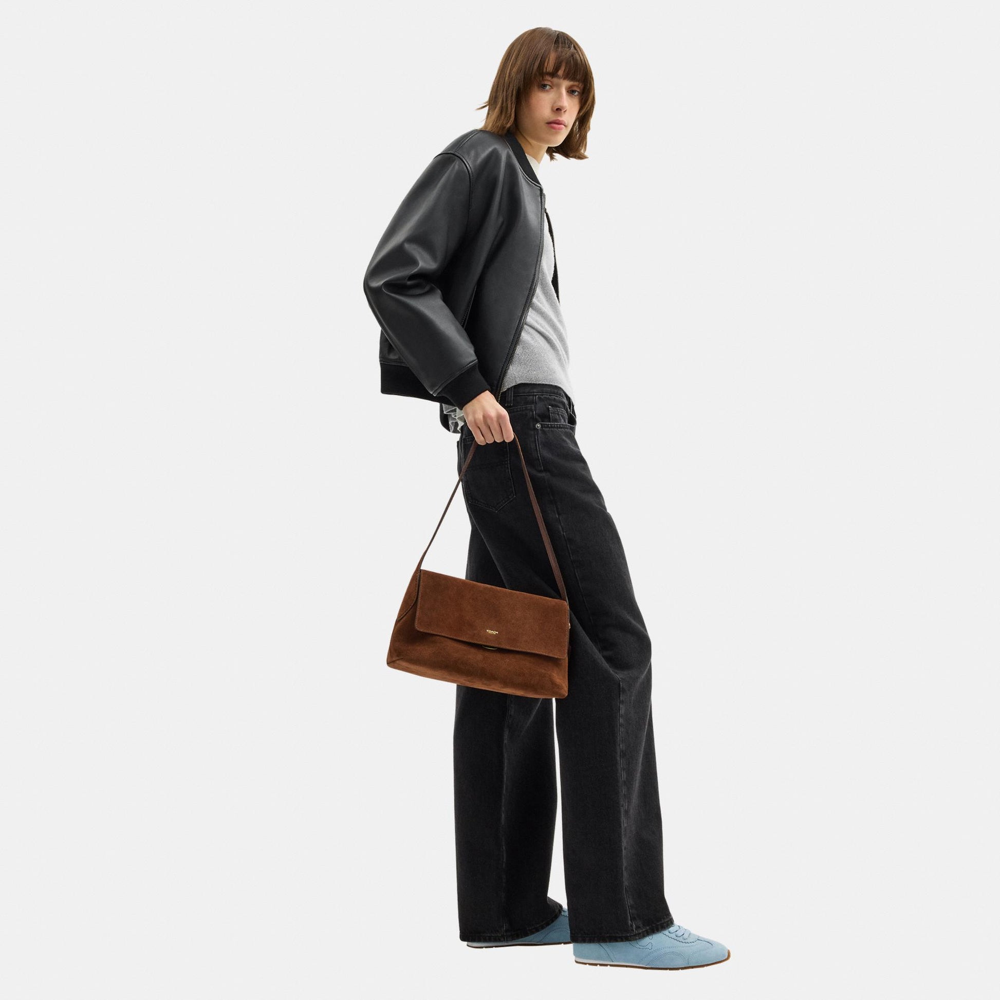 CDS59-Ny Flap Suede Shoulder Bag Sm-B4/Warm Brown