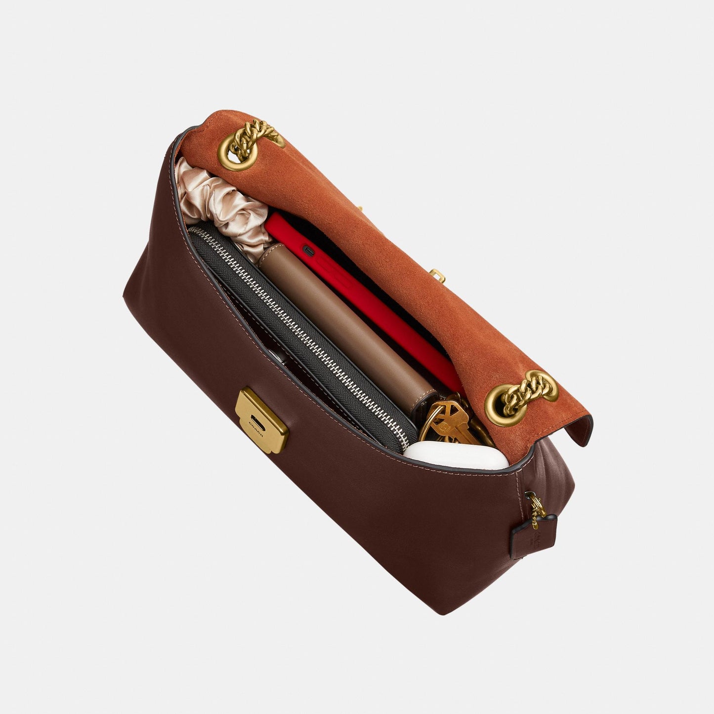 CDS61-Natural Grain Leather Chelsea Shoulder Bag 30 with Chain-B4/Maple