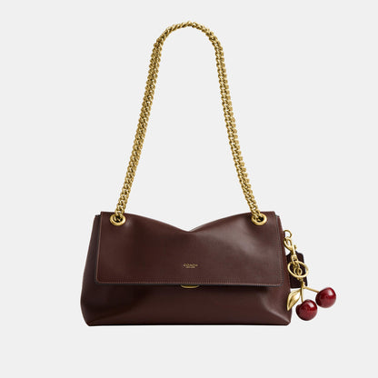 CDS61-Natural Grain Leather Chelsea Shoulder Bag 30 with Chain-B4/Maple